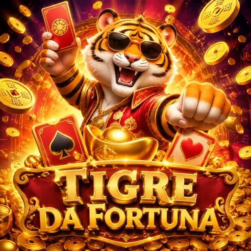Arte do slot Fortune Tiger com o tigre dourado e símbolos vermelhos
